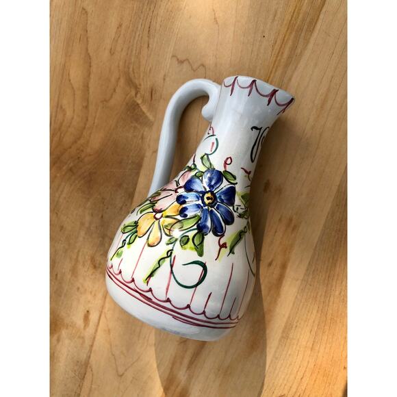 Hand Painted Ceramic Floral Design Pitcher, Portugal, Olive Oil Bottle - Picture 6 of 9